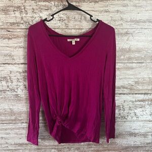 Express Women's Long Sleeve V-Neck Top - Magenta